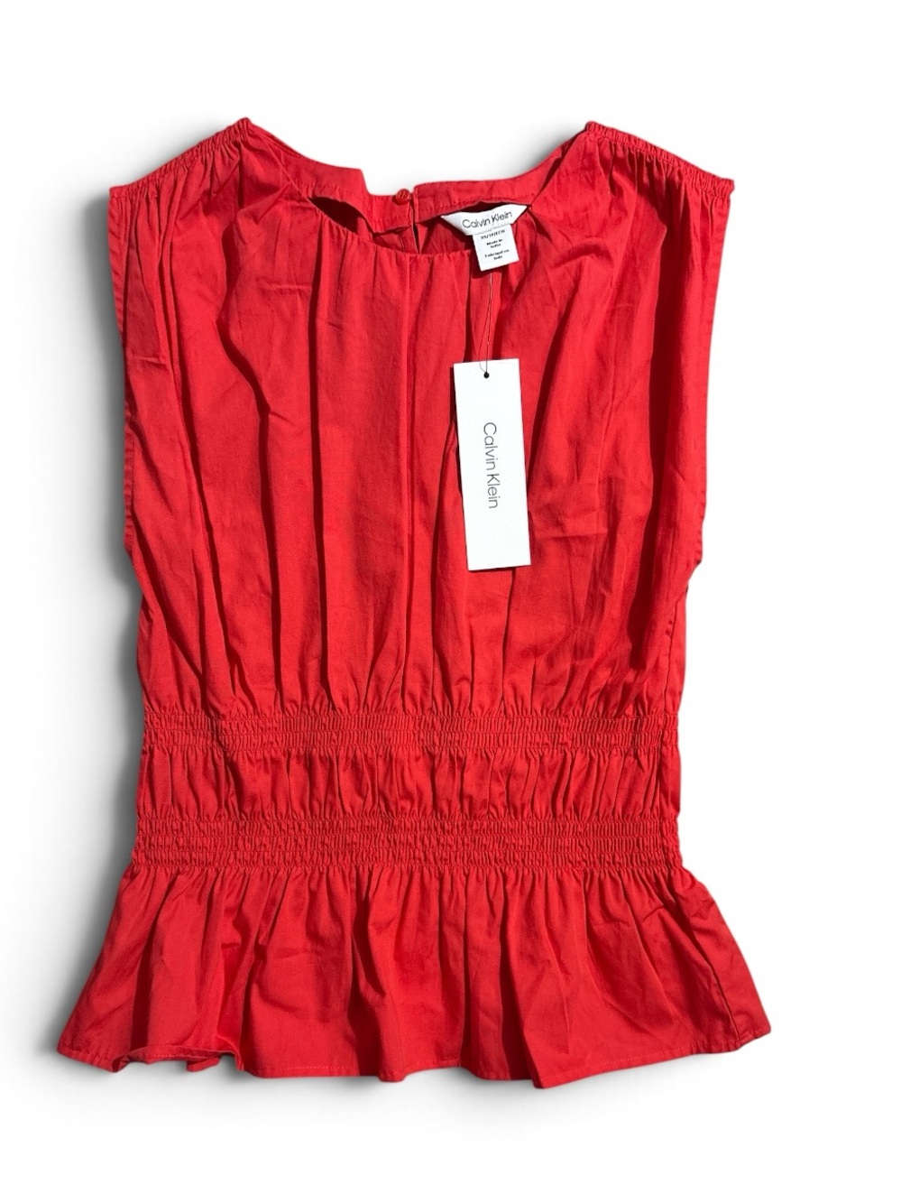 Calvin Klein Smocked Sleeveless Cotton Poplin Top. Size XS